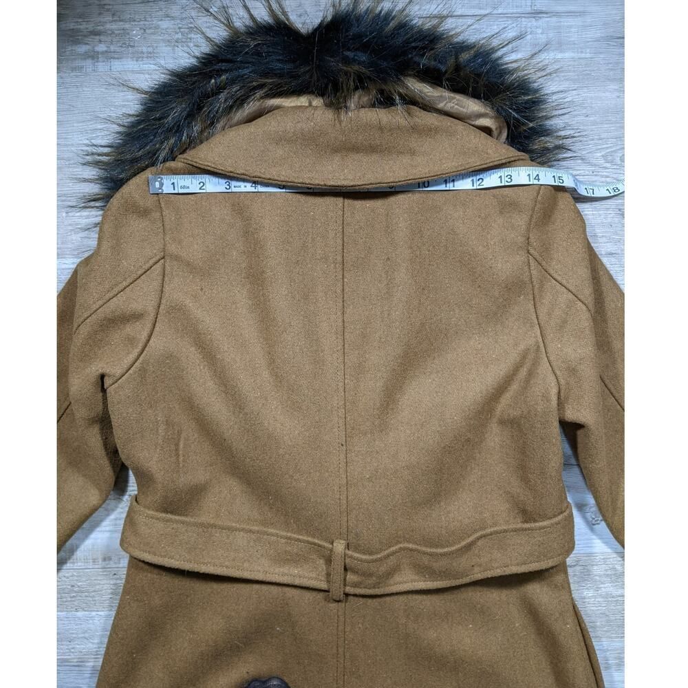Wool Blend Penny lane Faux Fur Collar Belted Wrap Coat W/ S Brown LN/NWOT - Picture 12 of 13